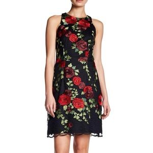 Betsey Johnson Floral Embroidery Overlay Lace Roses in Black and Red Sz 6 - NWOT